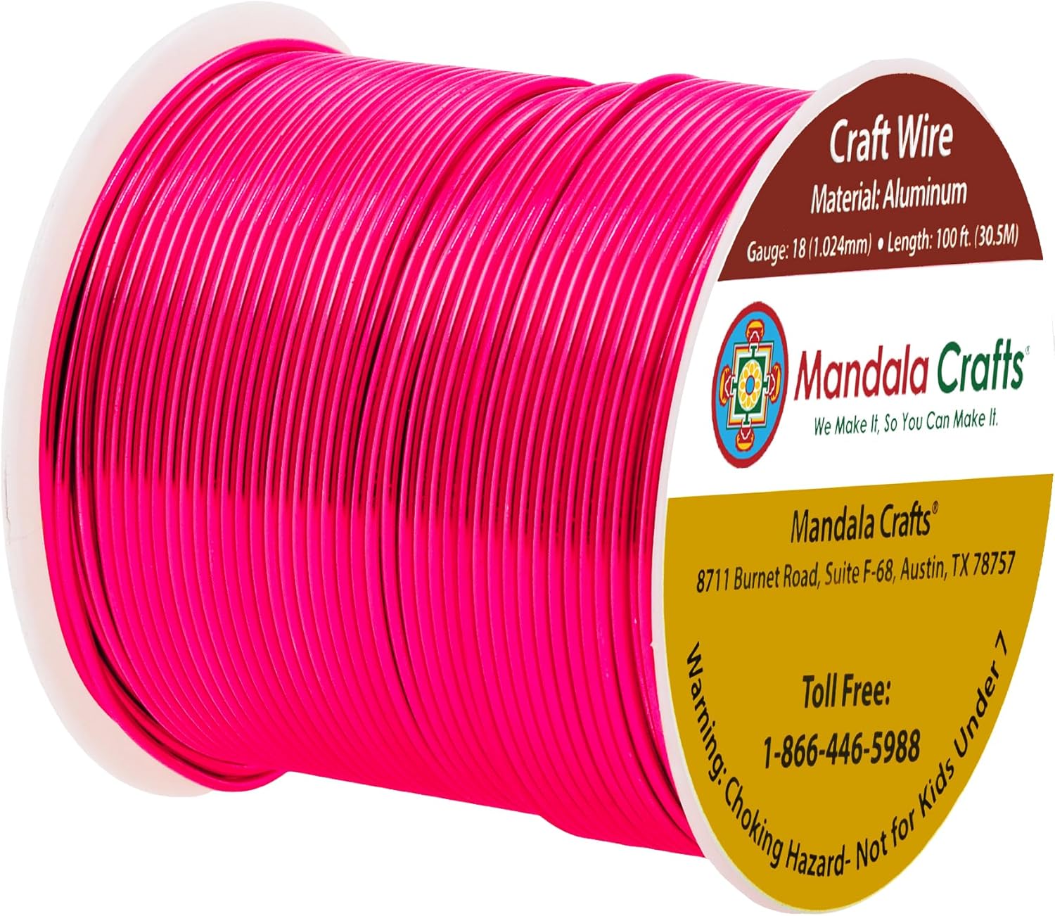 Mandala Crafts 18 Gauge Anodized Aluminum Craft Wire for Jewelry Making - 100 FT Colored Flexible Hot Pink Wire - Bendable for Bonsai Armature Crafting Sculpting - Crafty Corner
