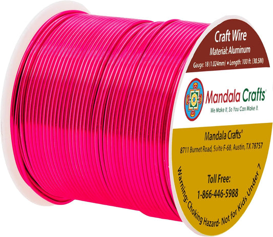 Mandala Crafts 18 Gauge Anodized Aluminum Craft Wire for Jewelry Making - 100 FT Colored Flexible Hot Pink Wire - Bendable for Bonsai Armature Crafting Sculpting - Crafty Corner