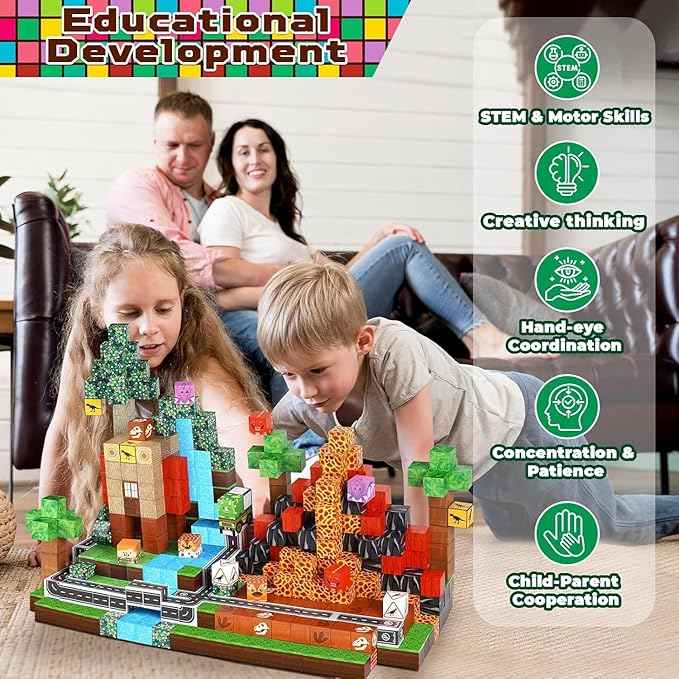 Magnetic Blocks - 100PCS Magnetic Building Blocks, Stacking Magnets for Kids, STEM Learning for Kid, Magnetic Blocks for Kids Ages 4 5 6 7 8 9, Birthday Gifts for 3-10 Years Old Boys Girls