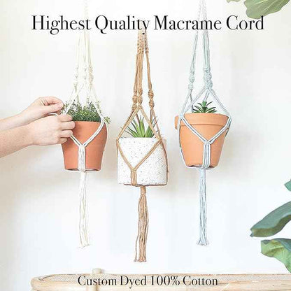 Aesthetic Creative Macrame Kit, Makes 3 DIY Plant Hangers for Teens & Adult Beginners, Craft Supplies for Boho Art Project-3 Custom Color Macrame Cord, Wooden Rings & Instructions