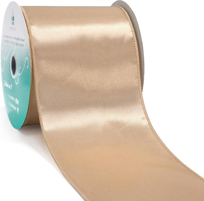 CT CRAFT LLC Satin Wired Ribbon 4 Inch x 20 Yards Champagne Gold for Christmas Home Décor Gift Wrapping Tree Topper Bow Wreath DIY Crafts, - Crafty Corner