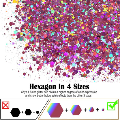 Ceya Holographic Chunky Glitter, 4.9oz/ 140g Violet Craft Glitter Powder Mixed Chunky & Fine Flakes Iridescent Nail Sequins for Nail Art, Hair, Epoxy Resin, Tumblers, Slime, Painting, Festival Decor