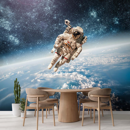 wall26 Wall Sticker/Wall Mural an Astronaut Floating About Planet Earth, Not Peel and Stick, Non-Woven Wallpaper Decorative for Bedroom, Living Room, Office - 120x168 inches