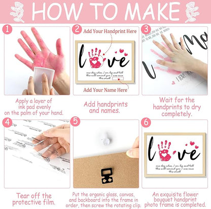 QOUBAI Mother's Day Handprint Art Gifts DIY Kit Mother's Day Craft from Daughter Son Kids Adults Love Handprint Keepsake with Wood Frame for Mom Grandma Lovers Birthday Holiday Activities 12x16 Inch