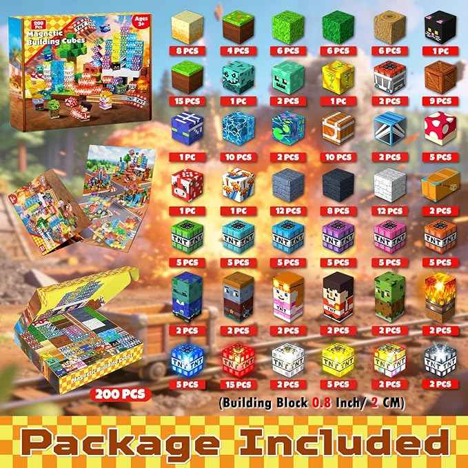 200PCS Magnetic Blocks with Light up Blocks - Magnetic Building Blocks for Kids Ages 4 5 6 7 8 +, Magnetic Light up Building Blocks, Stacking Magents Cubes Toys, Birthday Gift for Boys & Girls Ages 3+