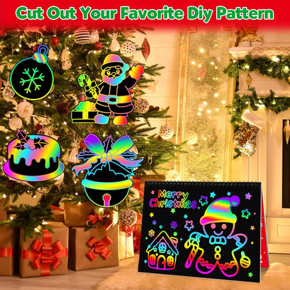 ZMLM Scratch Paper Art Craft: 2 Pack Rainbow Scratch Set for 3 4 5 6 7 8 9 10 Years Old Girls Boys Students Drawing Coloring Black Magic Art Supplies Kits Gifts School Birthday Party Toys(Christmas)