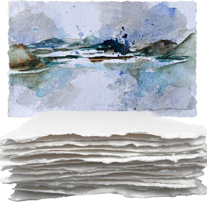 Wanderings Thick Handmade Watercolor Paper with Deckled Edge A5-5.8x8.3-500GSM Premium White Cold -Pressed Textured Mixed Media Paper Made with Recycled Cotton - 15 Loose Leaf Sheets