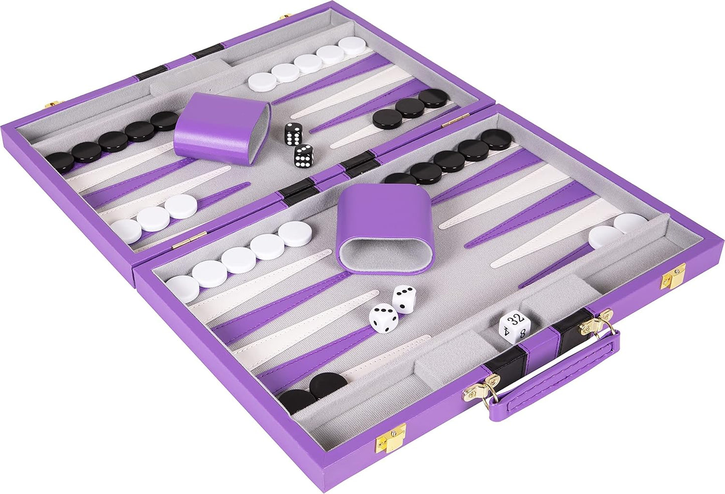 Backgammon Set 15 inch, Large - Classic Board Game for Adults and Kids with Premium Leather Case - Includes Strategy & Tip Guide (Purple)