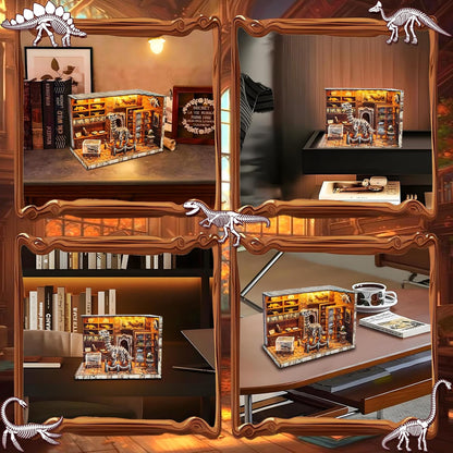 3D Wooden Puzzles for Adults, DIY Miniature Dollhouse, Book Nook Kit, Built-in LED Model Kit Hobby Gifts for Adults Teens Home Decor, Ideal Gift for Teenager and Men (Dinosaur Museum)