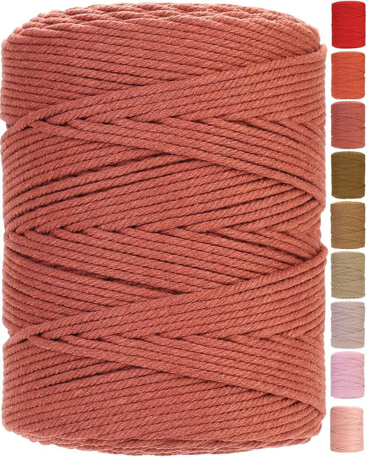 GOHOHOF Macrame Cord 3mm x 546yards Natural Macrame Cotton Rope Colored Macrame Rope Soft Cotton Cord Macrame Supplies Craft Rope Macrame Yarn for Plant Hanger Wall Hanger Dreamcatcher(Rust Red)