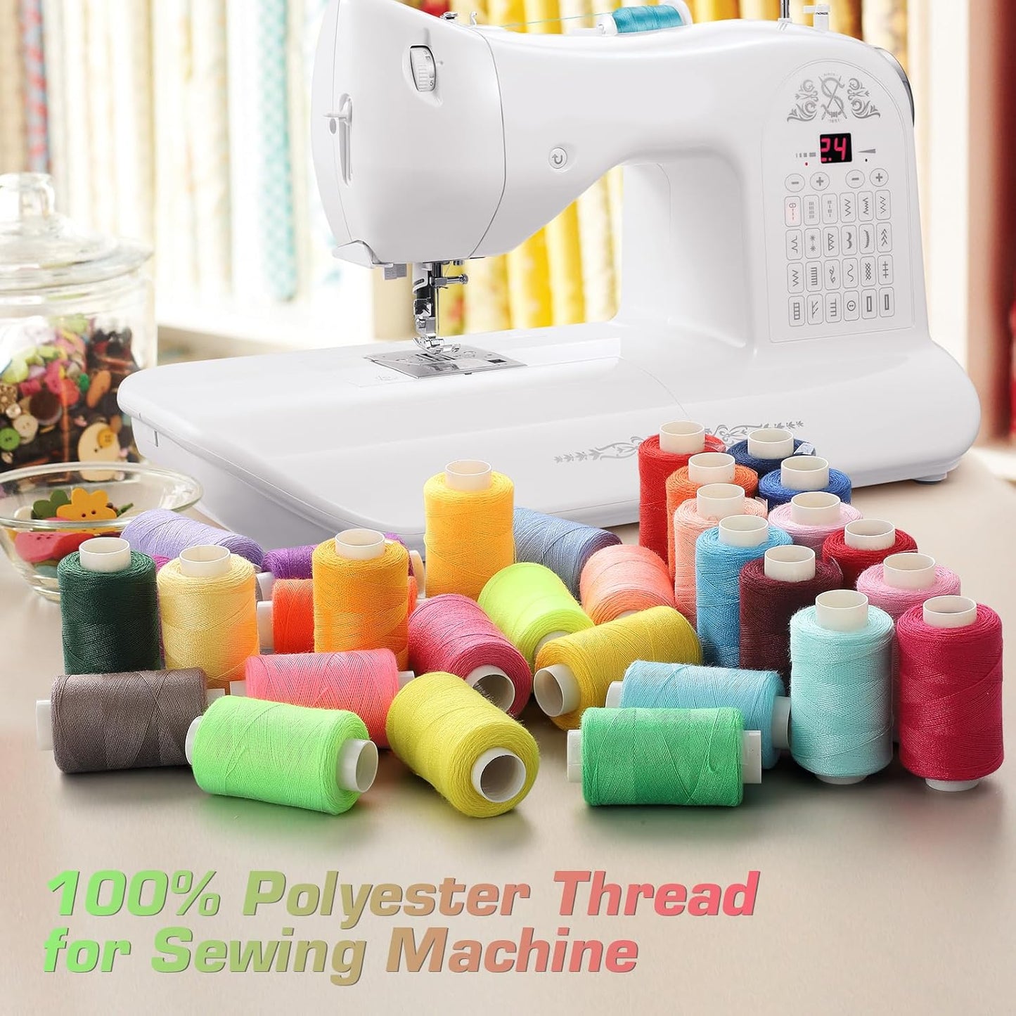 Blibly 100pcs Bobbins Sewing Threads Kit, 500 Yard Polyester Threads, Prewound Bobbins with Case, 50 Colors