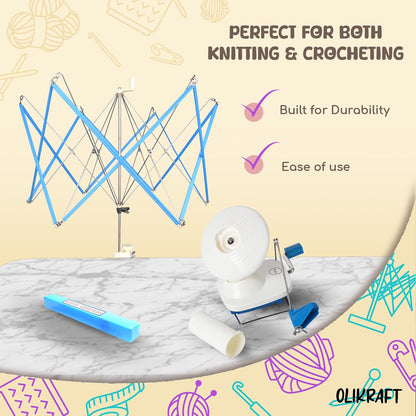 Olikraft Crochet Yarn Winder for Crocheting and Umbrella Swift (with Skein Holder) Combo Set - Yarn Spinner for Crocheting, Cake Ball Winder, Roller, Baller, Spooler