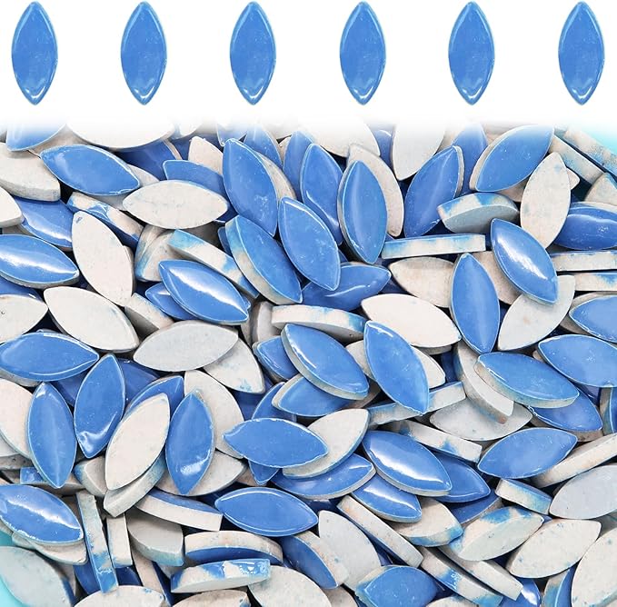 50 Blue Ceramic Petal Mosaic Tiles, 50 Pieces, 7 Colors, 6 Shapes, Indoor/Outdoor Use