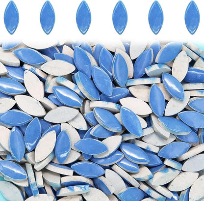 50 Blue Ceramic Petal Mosaic Tiles, 50 Pieces, 7 Colors, 6 Shapes, Indoor/Outdoor Use