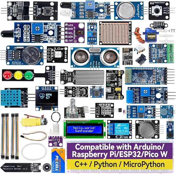 SunFounder Universal Maker Sensor Kit Compatible with Arduino Mega 2560/Uno R3/R4 Minima/WiFi Nano, Raspberry Pi 5/4B/3B+/Zero 2 W/, Pico W, ESP32, C++, Python, MicroPython, Beginners & Engineers