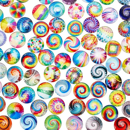 PH PandaHall 70pcs 25mm Glass Dome Cabochons, Colorful Half Round Flatback Cabochons Mosaic Tile Mixed Color Glass Cabochons for Photo Cameo Pendant Jewelry Making Handcrafts Scrapbooking