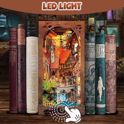 DIY Book Nook Kit,New DIY Dollhouse Booknook Bookshelf Insert Decor,3D Wooden Puzzles with LED,Book Nook Miniature Kit,Birthday Easter Home Decor for Teens Adult (Spirit Valley of The Magic Ring)