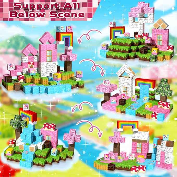 Magnetic Blocks - 150PCS Building Blocks Unicorn Cubes - Toys for Montessori Toddler Christmas Birthday Gifts - STEM Sensory Toys for 3 4 9 10 Year Old Girl