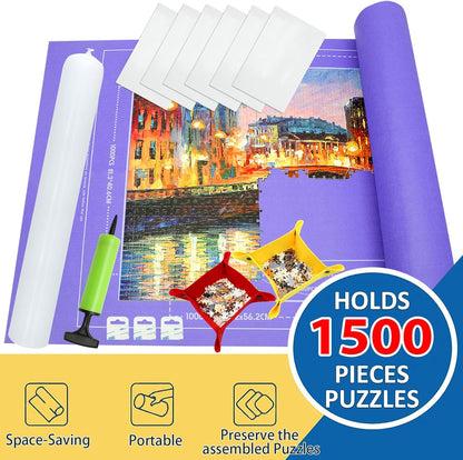 Puzzle Mat Roll Up| Jigsaw Puzzle Mat Roll Up| Roll-Up Save Pad Trays for Sorting Table Board Glue Sheets and Frame Keeper Storage Accessories for Kids and Adults (Purple, 1500pcs)