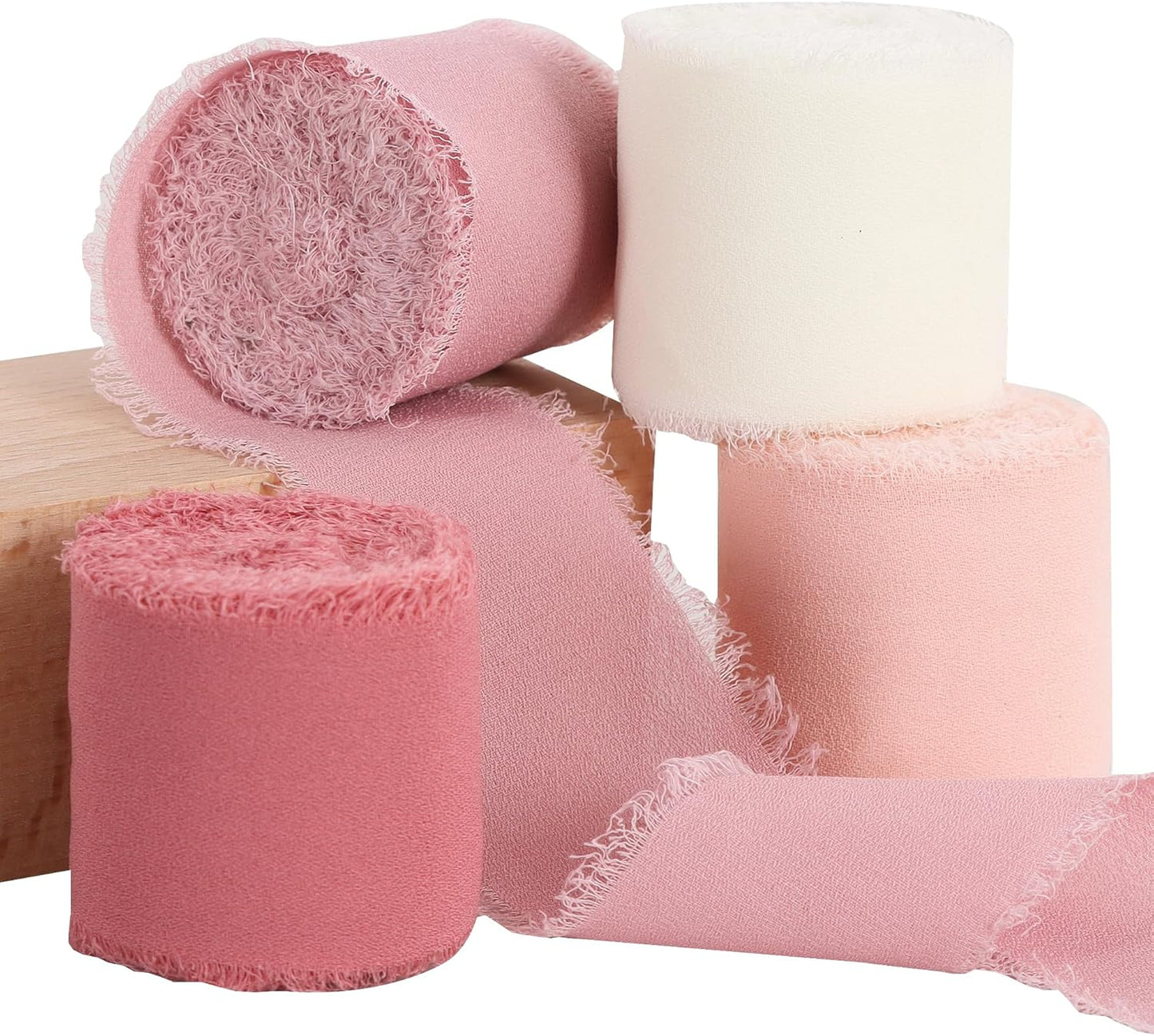 TONIFUL 4 Rolls Silk Chiffon Ribbon, 1-1/2 Inch x 22yds, Dusty Pink and Cream Chiffon Ribbons Set, Handmade Fringe Silk Ribbon for Gift Wrapping Bridal Bouquets Wedding Invitations Decoration Crafts - Crafty Corner