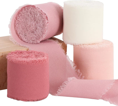 TONIFUL 4 Rolls Silk Chiffon Ribbon, 1-1/2 Inch x 22yds, Dusty Pink and Cream Chiffon Ribbons Set, Handmade Fringe Silk Ribbon for Gift Wrapping Bridal Bouquets Wedding Invitations Decoration Crafts - Crafty Corner