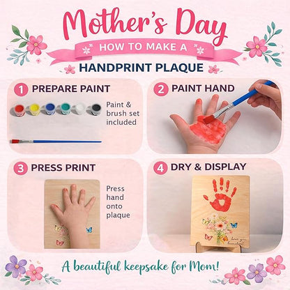 Flower Handprint Plaque For Mother's Day, Gifts for Grandma and Mom From Kid, Unique Mothers Day Gifts From Daughter, Kids Craft Kit Handprint Wooden 7x10 or 9x12 inchs (9x12 inchs)