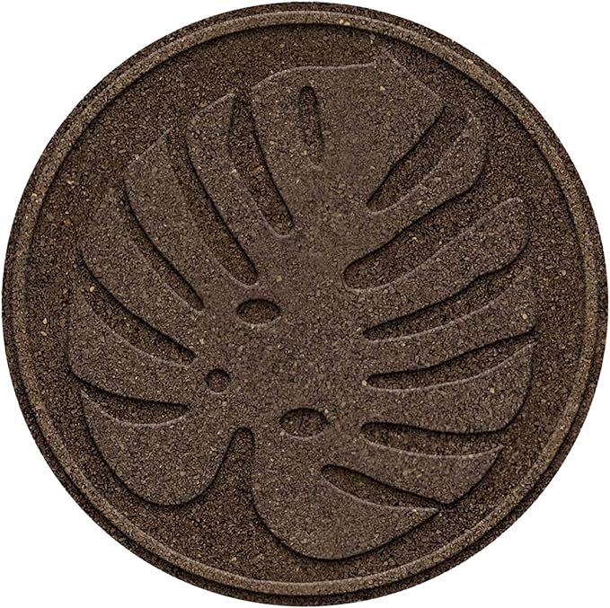 Garden Central 4-Pack 18”x18” Fake Tropical Leaf Rubber Stepping Stones, Round, Brown – Reversible Non-Slip Outdoor Faux Decorative Set for Landscaping – DIY Decor for Walkways & Yard Pathways