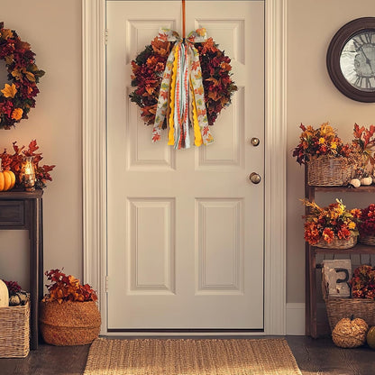 Large Fall Ribbon Bow for Wreath, Orange Maple Leaves Fabric Ribbons Set Assorted Lace Ribbon Fall Clip-On Wreath Sash Ribbons Bundle for Thanksgiving Indoor Outdoor Decor - Crafty Corner