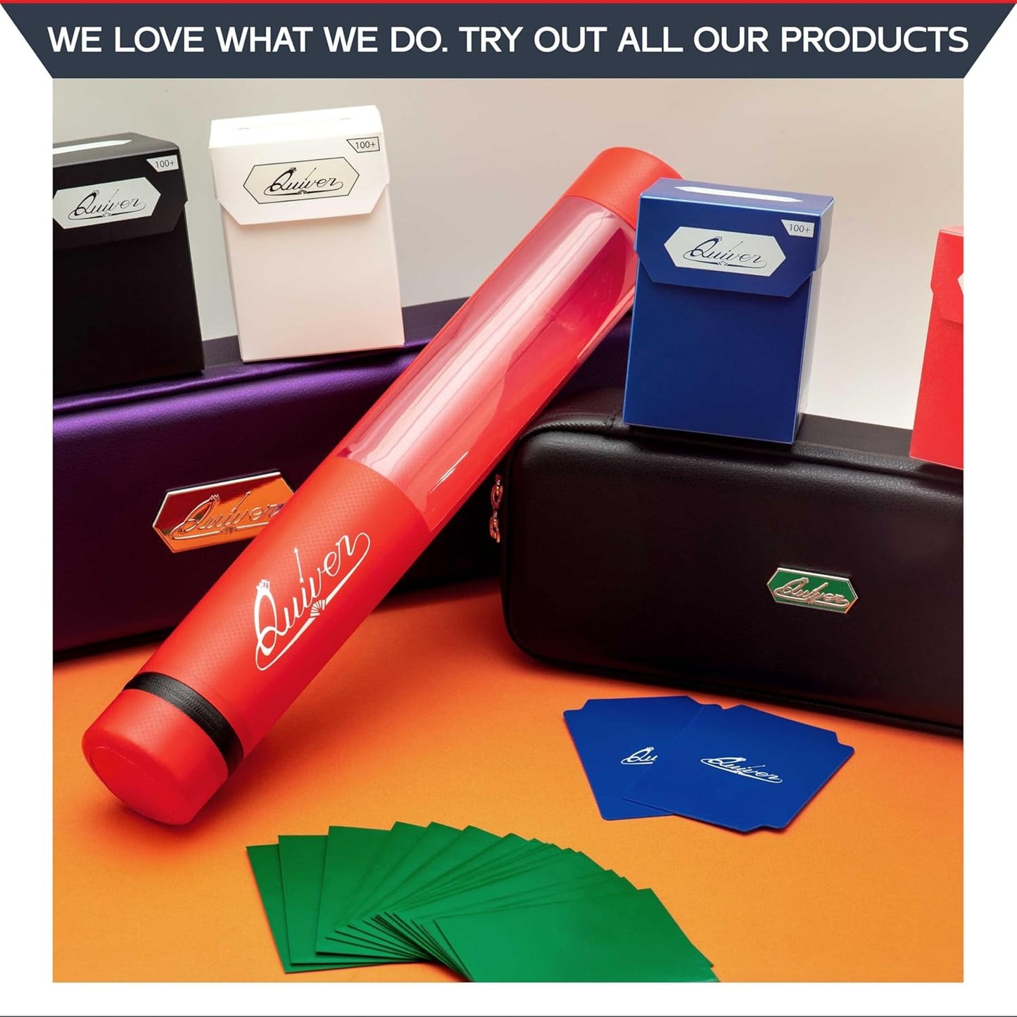 Quiver Time Red XL Orion Playmat Tube - TCG MtG Playmat Tube Case Bag with Waterproof Zipper, Hidden Dice Pocket, Adjustable Removable Shoulder Strap, See-Through Window, Fits 14" and 15" playmats