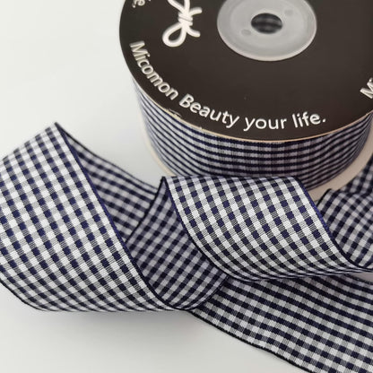 1.5 Inch Blue and White Woven Edge 100% Polyester Gingham Ribbon 25 Yards Each Roll (1-1/2", Blue) - Crafty Corner