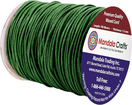Mandala Crafts 1.5mm 109 Yards Evergreen Cotton Waxed Cord for Jewelry Making Bracelet Cord Waxed String - Beading String Thread Jewelry Cords for Necklaces String