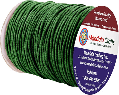 Mandala Crafts 1.5mm 109 Yards Evergreen Cotton Waxed Cord for Jewelry Making Bracelet Cord Waxed String - Beading String Thread Jewelry Cords for Necklaces String