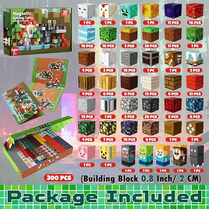 300 PCS Magnetic Blocks - Magnetic Building Blocks, Stacking Magnets for Kids, Sensory Toy for STEM Montessori Sensory Toys for Kids 3+ Boys and Girls Christmas Birthday Gifts