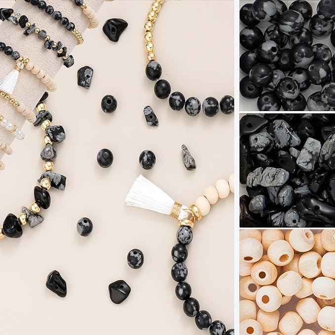 Xylise Jewelry Making Supplies Kit Natural Stone Beads for Irregular Natural Stone with for DIY Craft Bracelet Necklace Earrings for Adults (Black White)