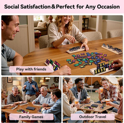 Rummy Cube 6 Player Edition with 6 Wooden Racks 160 Acrylic Tiles (1.5'') Rummy Game with Bag 6 Player Travel Size Rummy Game Large Number Rummy Tiles Game Set for Family Classic Board Games (Black)