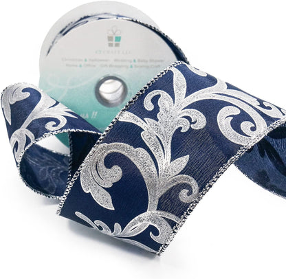 CT CRAFT LLC Royal Satin Silver Swirl Wired Ribbon 2.5 Inch x 10 Yards for Christmas Home Decor Tree Topper Bow Gift Wrapping DIY Crafts Wreath Garland - Crafty Corner