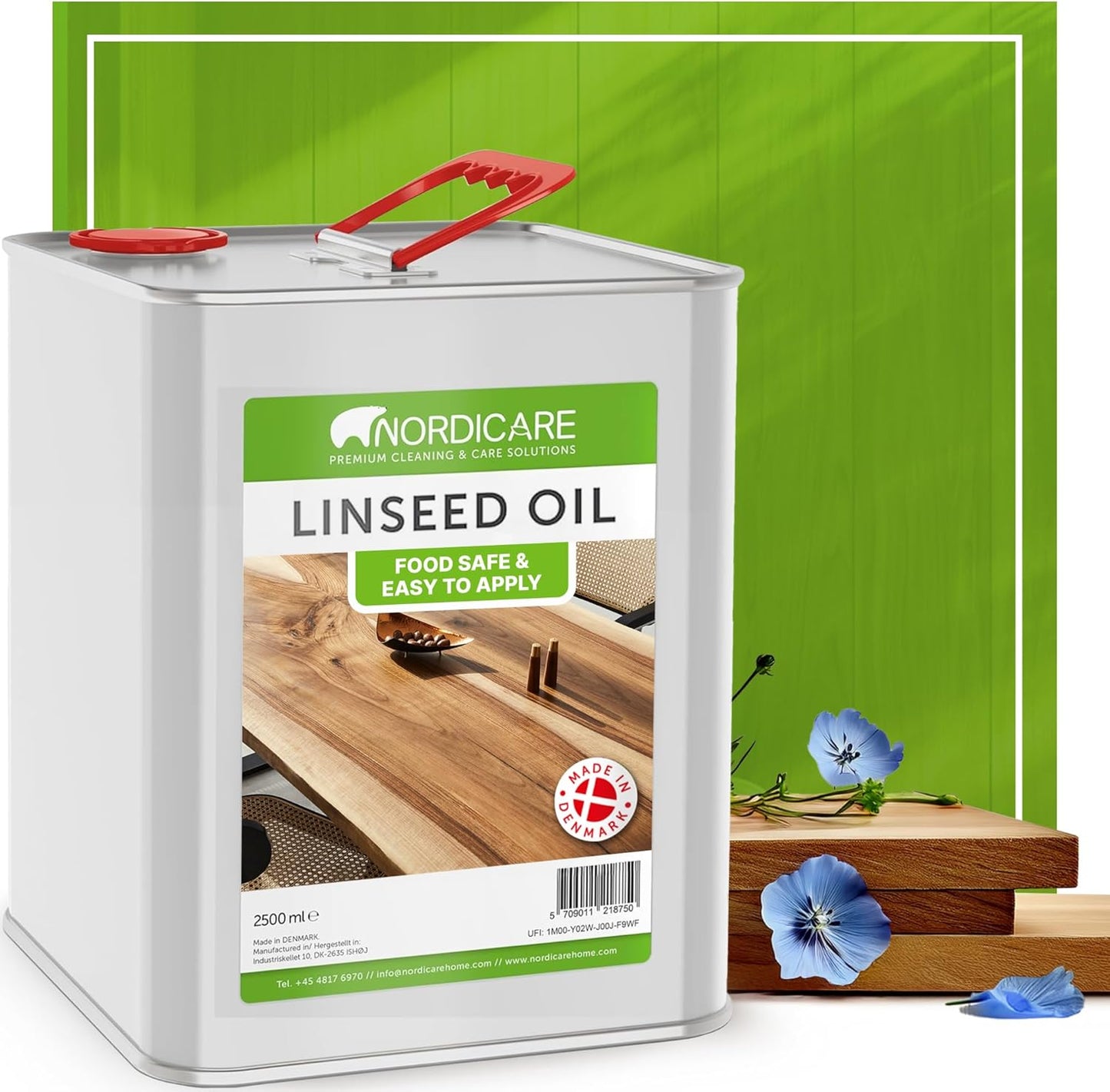 Nordicare 100% Pure & Natural Linseed Oil - Food-Safe for Wood Furniture - Enhances Original Wood Structure - Made in Denmark 84.5oz