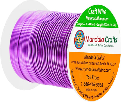 Mandala Crafts 22 Gauge Anodized Aluminum Craft Wire for Jewelry Making - 100 FT Colored Flexible Violet Wire - Bendable for Bonsai Armature Crafting Sculpting - Crafty Corner