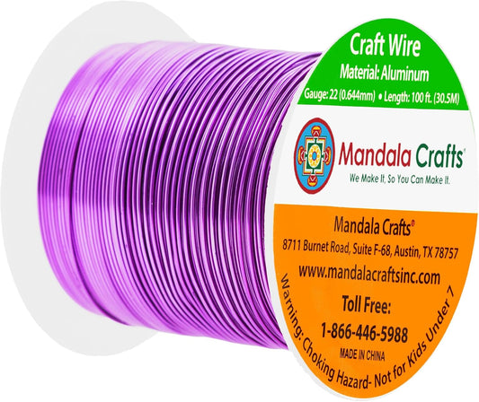 Mandala Crafts 22 Gauge Anodized Aluminum Craft Wire for Jewelry Making - 100 FT Colored Flexible Violet Wire - Bendable for Bonsai Armature Crafting Sculpting - Crafty Corner