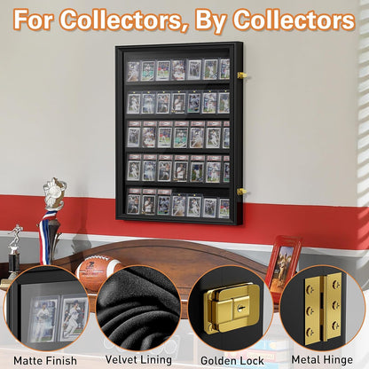 Mlikero Baseball Card Display Case, 35 Graded Card Display Frame Lockable, Trading Card Display with UV Protection Sports Card Display Case for Baseball Cards, Football Cards, Sports Cards
