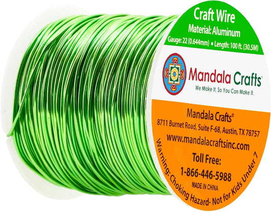 Mandala Crafts 22 Gauge Anodized Aluminum Craft Wire for Jewelry Making - 100 FT Colored Flexible Lime Green Wire - Bendable for Bonsai Armature Crafting Sculpting - Crafty Corner