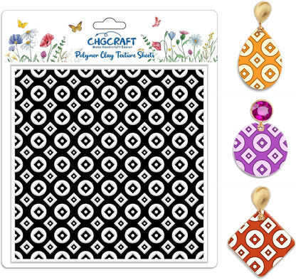CHGCRAFT Circle Square Polymer Clay Texture Sheets Geometric Silicone Texture Stamp Clay Texture Mat Modeling Pattern Pad Sheets for Jewelry and Earrings Tools, 5.5x5.5 inch