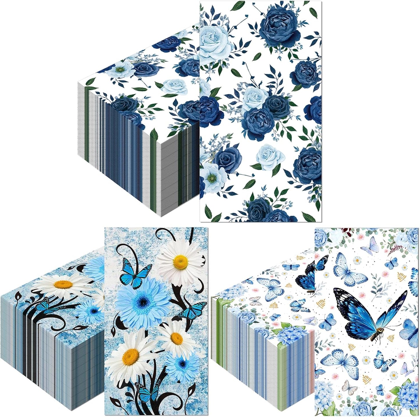 60 Pack 3 Styles Floral Napkins-Blue Party Supplies Vintage Flower Paper Napkins Tea Party Decorations for Birthday,Baby Shower, 12.9 * 15.7 inch