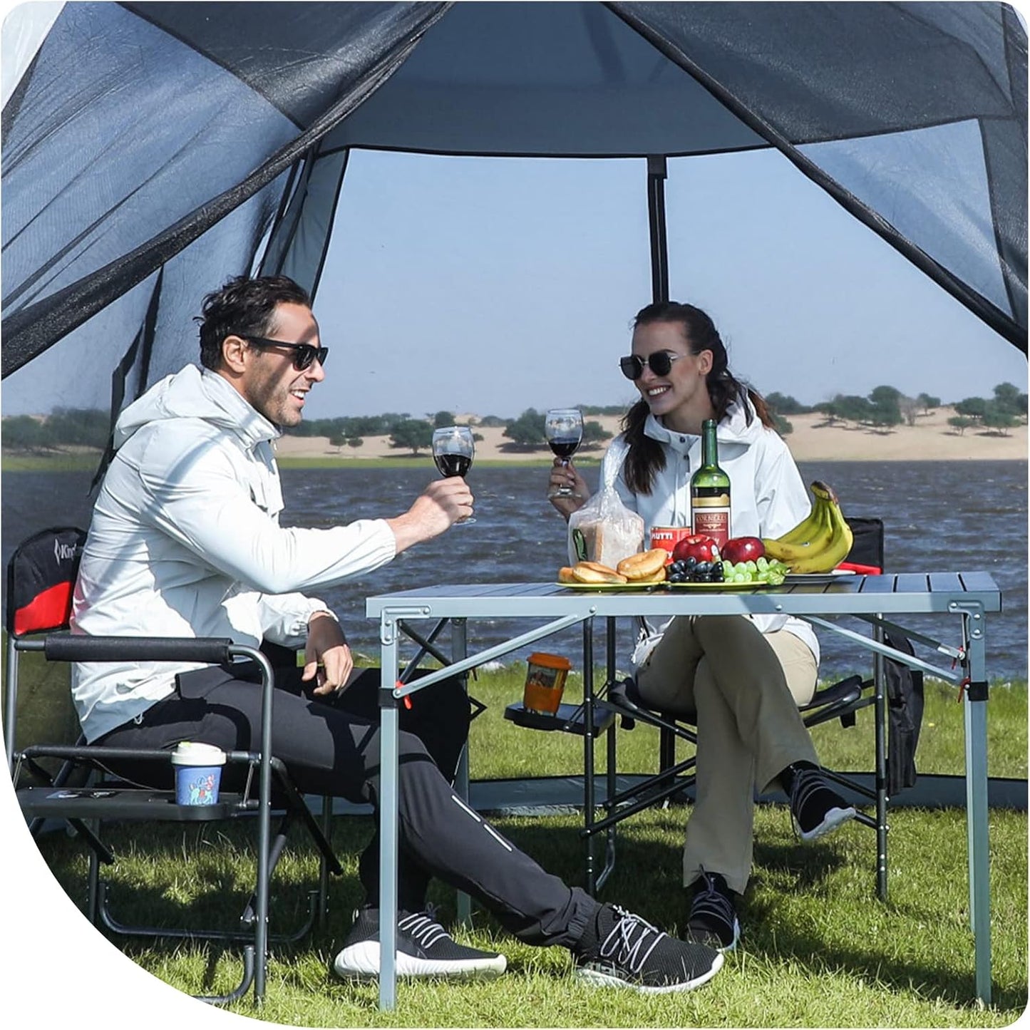 KingCamp Aluminum Folding Lightweight Roll Portable Stable Table for Camping Picnic Barbecue Backyard Party, Indoor & Outdoor, Oversize, Silver Black