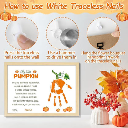 Thanksgiving My Little Pumpkin Poem Handprint Art Craft DIY Kit Thanksgiving DIY Gifts Fall Autumn Pumpkin Handprint Art Keepsake with Wood Frame for Mom Dad Friend Holiday Activities 12x16 Inch