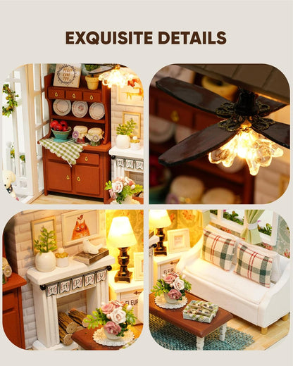 DIY Miniature House Kit, DIY Dollhouse Kit for Adults to Build, Mini House Kit with LED, Mayberry Street Miniatures, Ideal Gifts for Birthday, Valentine Christmas(Happy Times)