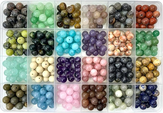 480pcs 8mm Natural Round Stone Beads，Multiolor Crystal Energy Stone，Loose Gemstone Accessories Hole Size 1mm ，DIY Smooth Beads Necklace Bracelet for Jewelry Making (24Color Material-A 8mm)