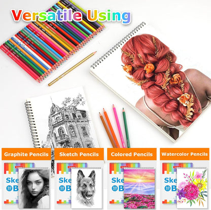 9" x 12" Sketch Book, 4-Pack 50 Sheets Spiral Bound Art Sketchbook, Acid Free Artist Drawing Paper Pad for Kids Adults, Party Art Supplies, Ideal Gifts for 8 9 10 11 12 13 14 Year Old Girl - Crafty Corner
