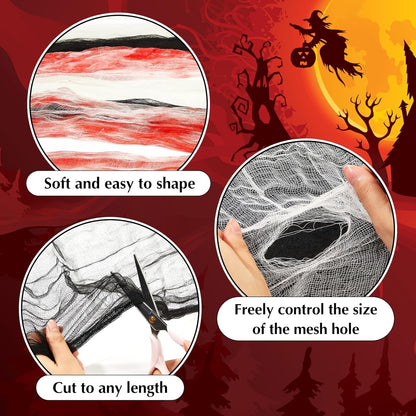 Boao Halloween Cheese cloth 85 x 197 Inch White Black and Bloody Cheesecloth Roll for Crafts Large Cotton Muslin Gauze Fabric for Halloween Outdoor & Indoor Spooky Decoration