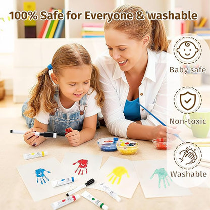 Emfogo 360 Rotating Family Handprint Kit, DIY Craft Keepsake Wooden Frame, Baby Footprint Kit, 5 Paint Colors Included, Non-Toxic Paints&Transparent Sheets, Gifts for Handprint Family Keepsake（Brown